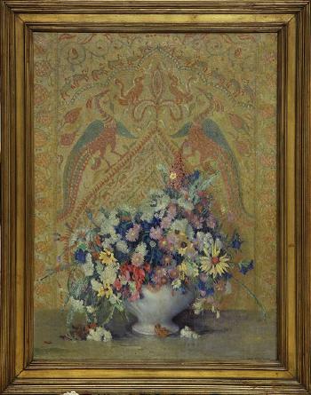 Still life with tapestry by 
																			Albert Byron Olson