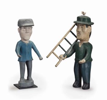 Two Polychrome Decorated Figures of Workmen by 
																	John Vivolo