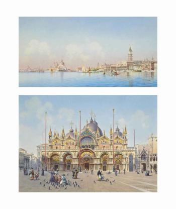 Piazza San Marco; and The Grand Canal, Venice by 
																	Umberto Ongania