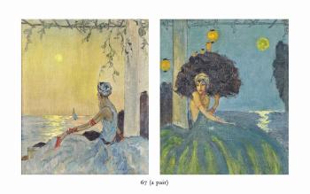 A beauty before the sea at sunset; and A lady with a fan under the moon by 
																	 Verdier