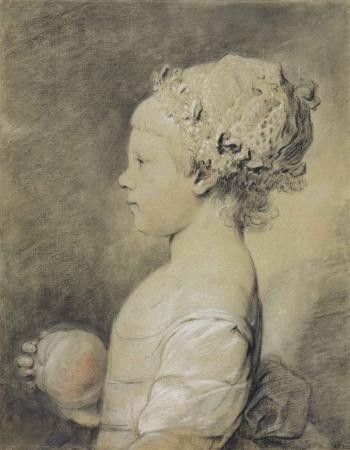 A young girl, bust-length, in profile, holding an apple by 
																	Pierre Etienne Falconet