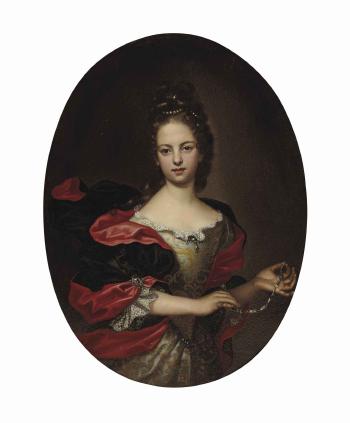 Portrait of a lady, half-length, holding jewels by 
																	Enrico Vaymer