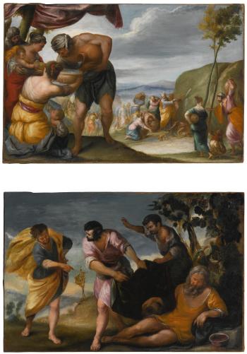 Moses Striking The Rock. The Drunkenness Of Noah by 
																	Juan Antonio de Frias y Escalanti