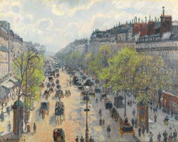 Le Boulevard Montmartre, Matinée De Printemps by 
																	Camille Pissarro