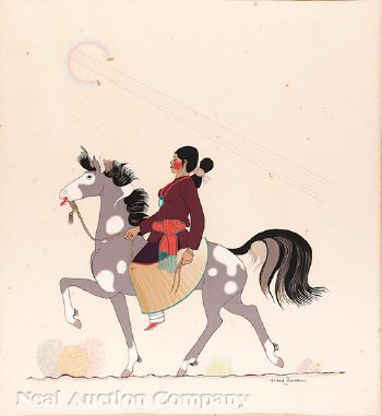 Native American Woman On Horseback by 
																	Gerald Nailor
