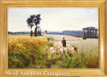 A Shepherd And His Flock Within a Vast Landscape by 
																			Gaylord Sangston Truesdell