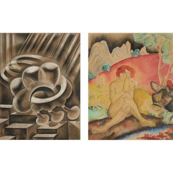 (i) Seated Nude; (ii) Abstract by 
																	Kimon Nicolaides