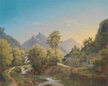 View of the Bruhl with ruins of Modling Casting in the background by 
																	Franz Zastiera