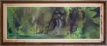 Nude bathing beauty outdoors by a cave by 
																	John de Cuir