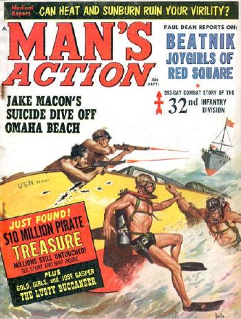 Battle at Sea, Man's Action magazine cover by 
																			John Duillo
