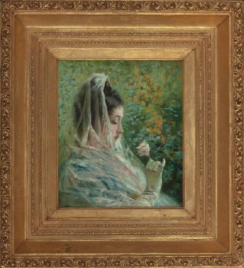 Woman Contemplating a Rose by 
																			Stephen Wilson Van Schaick