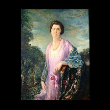 Portrait of a woman in lavender by 
																			Adolf Muller-Ury