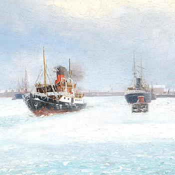 Frozen harbor in Oslo by 
																			Otto Lusty