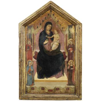 The Madonna and Child enthroned surrounded by Saints by 
																	 Pacino da Buonaguida
