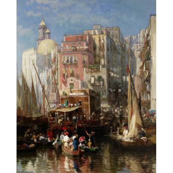 A Bustling Waterfront, Venice by 
																	Jules Ruinart de Brinant