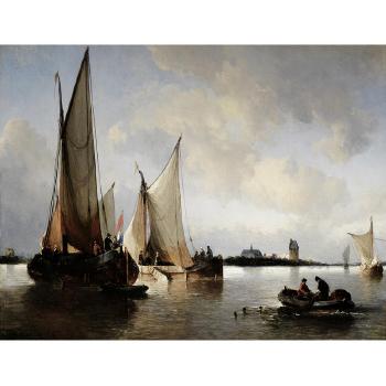 Dutch Galjots in an estuary by 
																	Antonie Waldorp