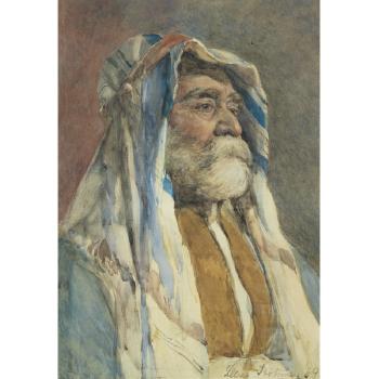 A portrait of a man in Arabian costume by 
																	Lillie Trotman