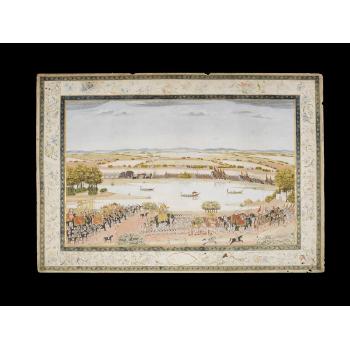 An Imperial Mughal procession in an extensive landscape by 
																	 Lucknow School