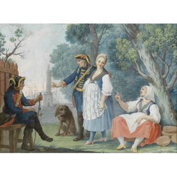 Sailors carousing near a Harbour; An interior with two girls dancing; A fight between peasants outside a country tavern; and  La Tarantella by 
																			Alessandro d'Anna