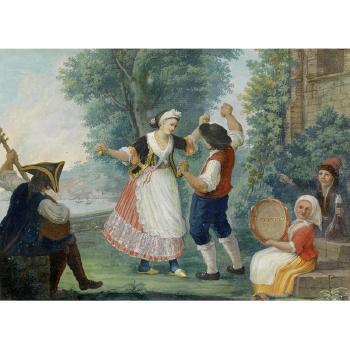Sailors carousing near a Harbour; An interior with two girls dancing; A fight between peasants outside a country tavern; and  La Tarantella by 
																			Alessandro d'Anna