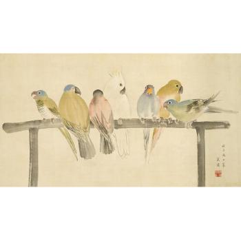 Parrots and a Cockatoo by 
																	Nishiyama Kan'ei