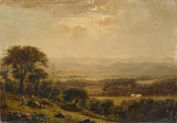 An extensive landscape with figures in the foreground by 
																	Jasper Francis Cropsey