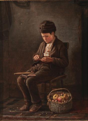 Young boy cracking nuts by 
																			John Donaghy