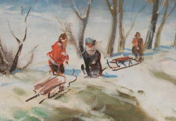 Children sledding by 
																			Mikelos Szaboff