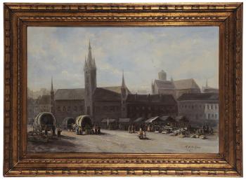 A market and a square by 
																			Henri de la  Cour