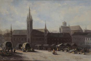 A market and a square by 
																			Henri de la  Cour