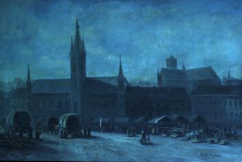 A market and a square by 
																			Henri de la  Cour