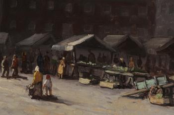 A market and a square by 
																			Henri de la  Cour