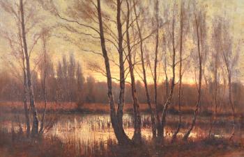 A tranquil evening river landscape by 
																	Arthur Harding Norwood