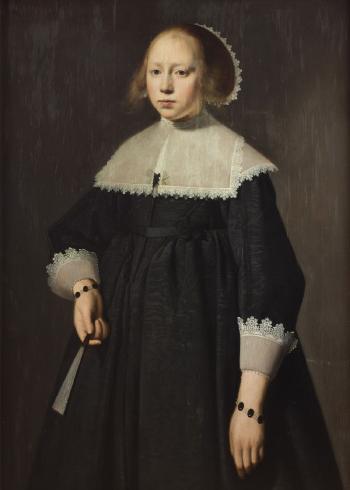 Portrait de jeune fille tenant un éventail by 
																	Dirck van Santvoort