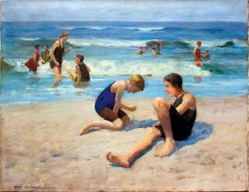 Jeunes garçons assis sur la plage by 
																	Youri Balikov