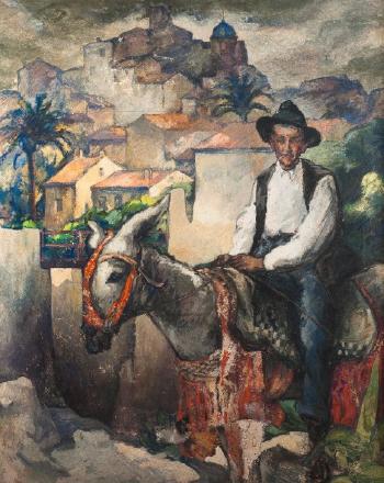 Paysan sur son âne dans un village méditerranéen by 
																	Rene Jaudon