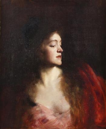 Portrait d'élégante au châle rouge by 
																	Helen le Roy d'Etiolles