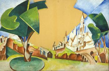 Enchanted town, design for a Spanish theatre decoration by 
																	Ilia Zdanevitch