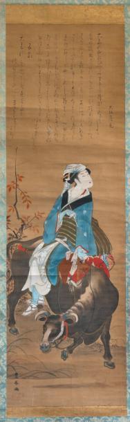 Jeune femme assise sur un buffle by 
																	Toyoharu Utagawa