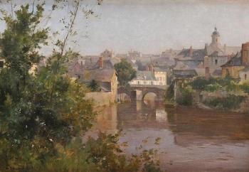 Rivière traversant une ville by 
																			Ernest Baillet