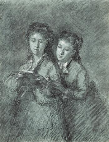 Doppelbildnis zweier Schwestern bei der gemeinsamen Lektüre by 
																	Celestin Francois NanteuiL-Leboeuf