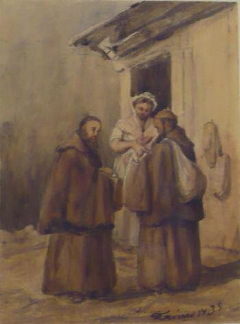Les deux moines et la paysanne by 
																	Joseph Fricero