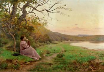 Jeune femme songeuse devant l'étang by 
																	Jules Alexandre Gamba de Preydour