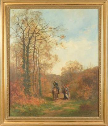 Le garde à cheval dans le bois by 
																	Fernand Labruyere