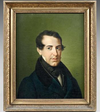 Portrait d'homme sur un fond vert by 
																	Germain Joseph Hallez