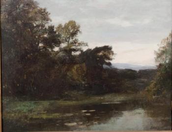 Paysage au bord de rivière by 
																	Louis Auguste Auguin