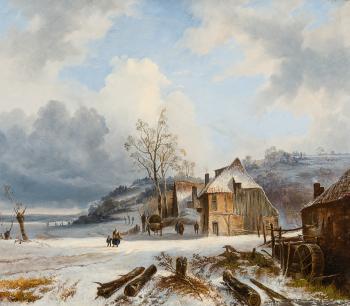 Heuvelachtig landschap met personages in de winter by 
																	Wijnand Nuijen
