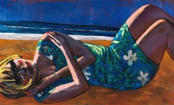 Meisje liggend op het strand by 
																	Jan Worst