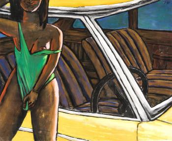 Meisje in badpak bij de auto by 
																	Jan Worst