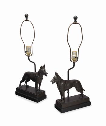 Figures Of Dogs Mounted As Lamps by 
																	Arno Oswald Zauche